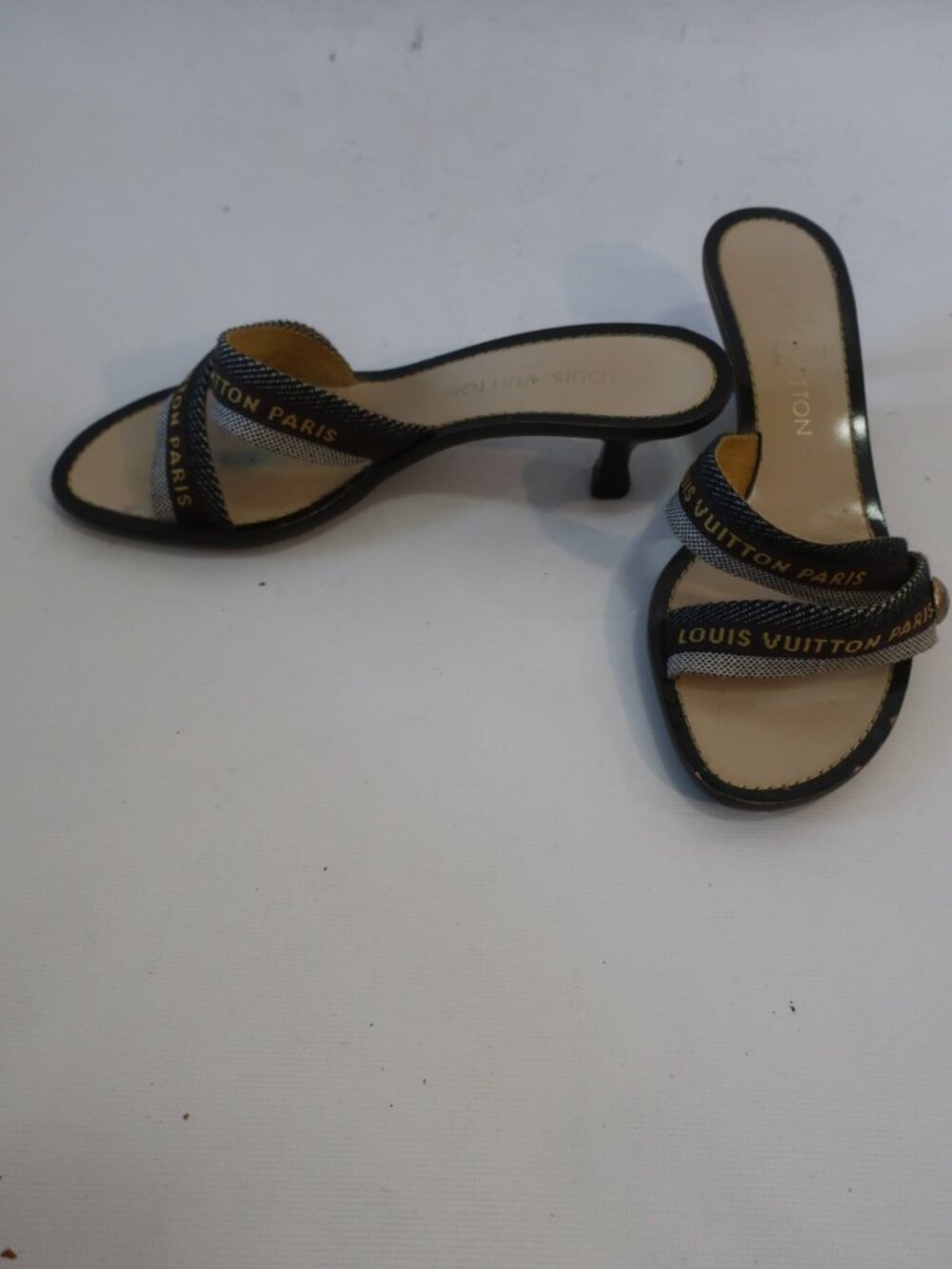 Women Louis Vuitton Revival Cloth Brown, Gray Mule Sandals 37 1/2 EU/US 7.5